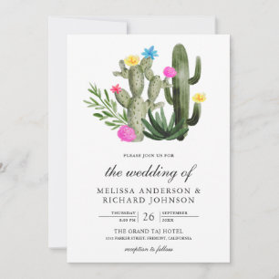 Mexican Fiesta Cactus Floral QR Code Wedding Invitation