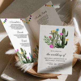 Mexican Fiesta Cactus Floral QR Code Wedding Invitation
