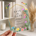 Mexican Fiesta Cactus Floral Wedding Save the Date Acrylic Invitations<br><div class="desc">Amaze your guests with this elegant fiesta theme wedding save the date featuring modern typography and cactus plants.</div>