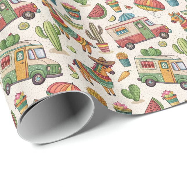 Mexican Fiesta Camper Van & Piñata Pattern Wrapping Paper (Roll Corner)