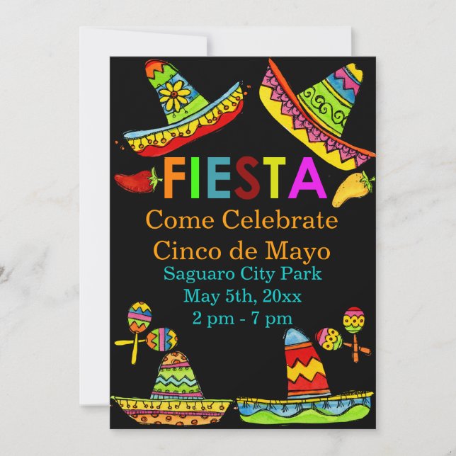 Mexican Fiesta Cinco de Mayo Invitations Black (Front)