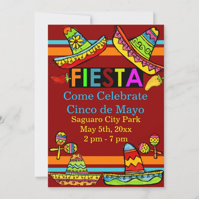 Mexican Fiesta Cinco de Mayo Invitations Red (Front)