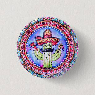 Mexican Fiesta Cinco de Mayo Sombrero Hat Blue Red 3 Cm Round Badge