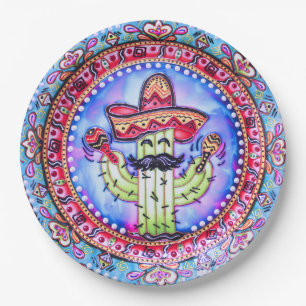 Mexican Fiesta Cinco de Mayo Sombrero Hat Blue Red Paper Plate