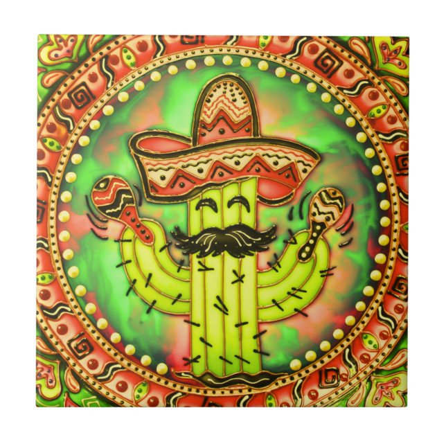 Mexican Fiesta Cinco de Mayo Sombrero Hat Green  Tile (Front)