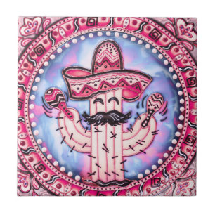 Mexican Fiesta Cinco de Mayo Sombrero Pink Blue Tile