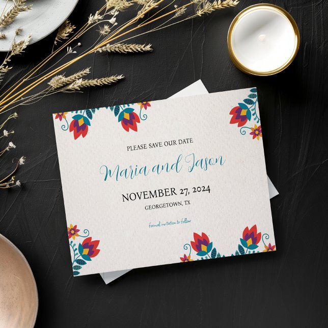 Mexican Fiesta Colourful Botanical Floral Wedding Save The Date (Mexican Fiesta Colorful Botanical Floral Wedding Save The Date)