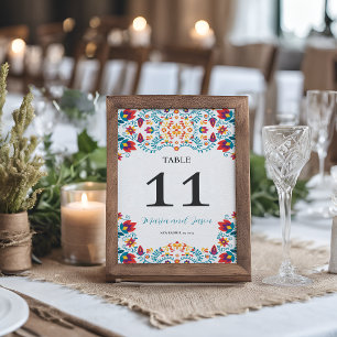Mexican Fiesta Colourful Botanical Floral Wedding Table Number