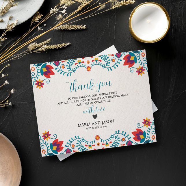 Mexican Fiesta Colourful Botanical Floral Wedding Thank You Card (Mexican Fiesta Colorful Botanical Floral Wedding Thank You Card)