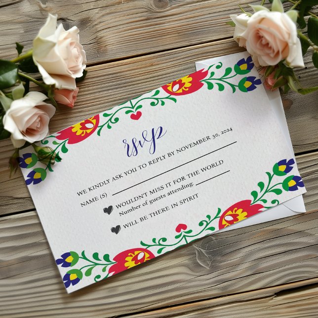Mexican Fiesta Colourful Floral Botanical Wedding RSVP Card (Mexican Fiesta Colorful Floral Botanical Wedding RSVP Card)