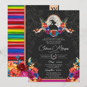 Mexican Fiesta Colourful Floral Charro Quinceanera Invitation