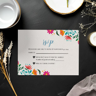 Mexican Fiesta Colourful Floral Modern Boda Weddin RSVP Card