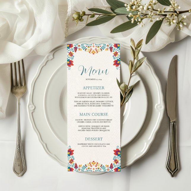 Mexican Fiesta Colourful Floral Wedding Menu (Mexican Fiesta Colorful Floral Wedding Menu)