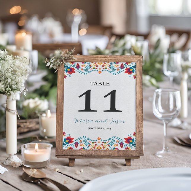 Mexican Fiesta Colourful Floral Wedding Table Number (Mexican Fiesta Colorful Floral Wedding Table Number)
