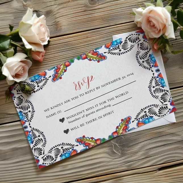 Mexican Fiesta Colourful Flowers Botanical Wedding RSVP Card (Mexican Fiesta Colorful Flowers Botanical Wedding RSVP Card)