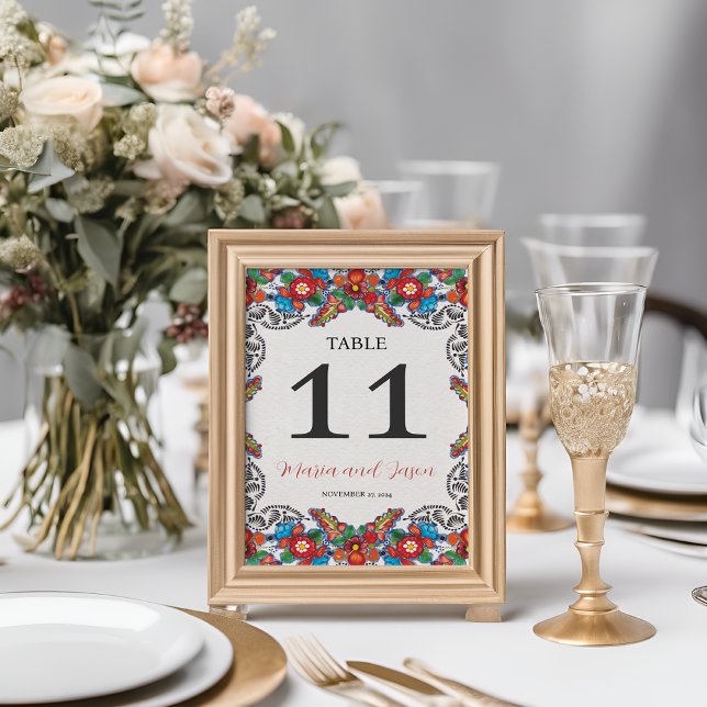 Mexican Fiesta Colourful Flowers Botanical Wedding Table Number (Mexican Fiesta Colorful Flowers Botanical Wedding Table Number)