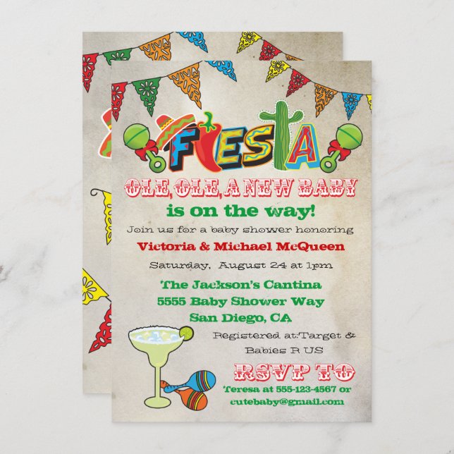 Mexican Fiesta Couples Baby Shower Invitation (Front/Back)
