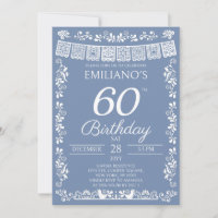 Mexican Fiesta Dusty Blue 60th Birthday Invitation