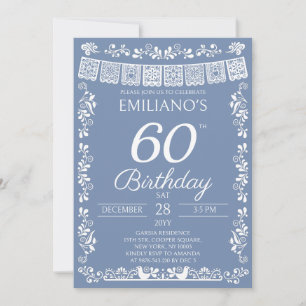 Mexican Fiesta Dusty Blue 60th Birthday Invitation