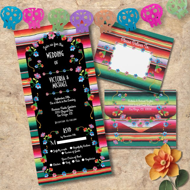 Mexican Fiesta Embroidery Floral Wedding All In On All In One Invitation (Creator Uploaded)