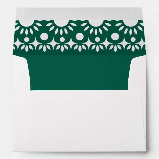 Mexican Fiesta Emerald Papel Picado Boho Wedding Envelope (Back (Bottom))