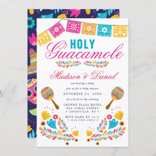 Mexican Fiesta Floral Holy Guacamole Baby Shower Invitation