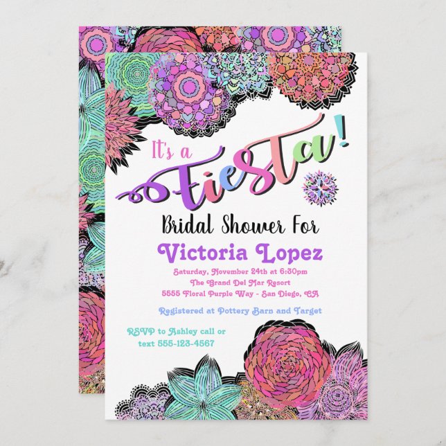 Mexican Fiesta Floral Mandala Bridal Shower Invitation (Front/Back)