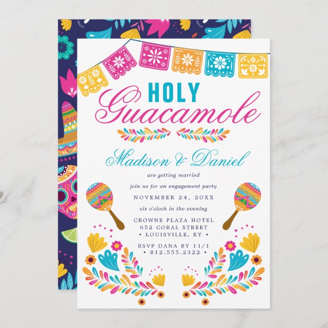 Mexican Fiesta Floral Maraca Engagement Party Invitation (Front/Back)