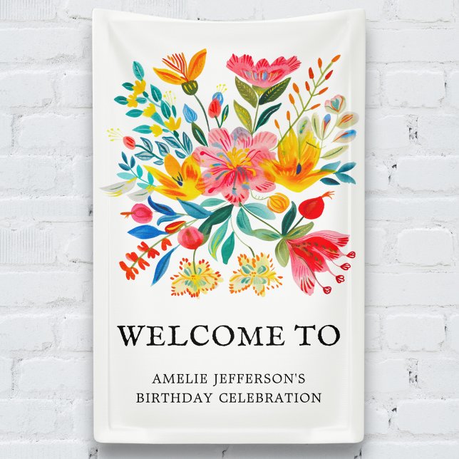 Mexican Fiesta Floral Party Welcome Banner (Creator Uploaded)