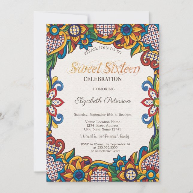 Mexican Fiesta Floral Sweet 16  Invitation (Front)