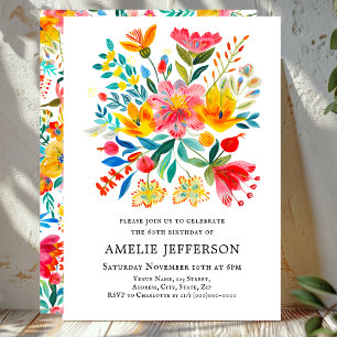 Mexican Fiesta Floral Theme Birthday Invitation