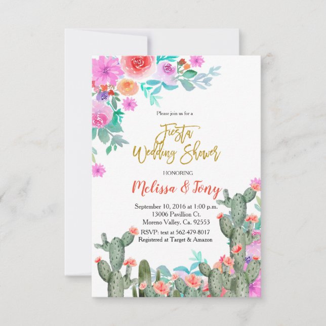 Mexican Fiesta Floral Wedding shower Cactus Invitation (Front)