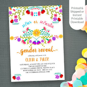 Mexican Fiesta Floral White Colourful Gender Revea Invitation