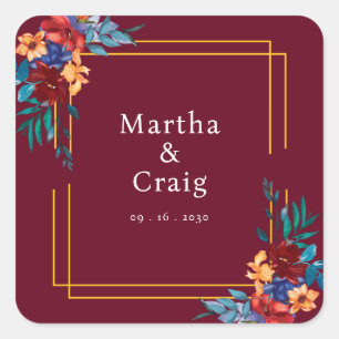 Mexican Fiesta Flower Names Burgundy Wedding Square Sticker