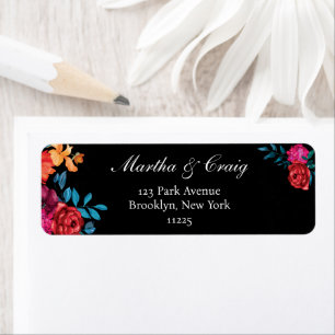 Mexican Fiesta Flower Wedding Black Return Address