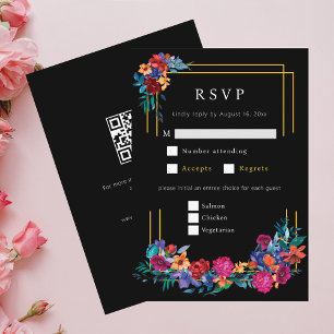 Mexican Fiesta Flower Wedding Black RSVP Enclosure Card
