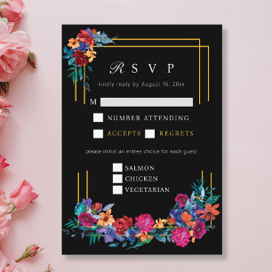 Mexican Fiesta Flower Wedding Black RSVP Enclosure Card
