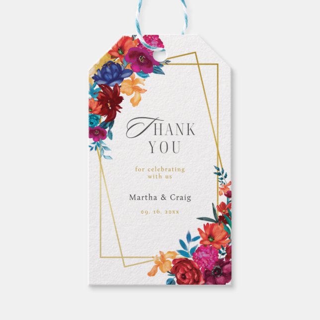 Mexican Fiesta Flower Wedding Favour Gift Tag (Front)