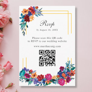 Mexican Fiesta Flower Wedding QR Code RSVP Card
