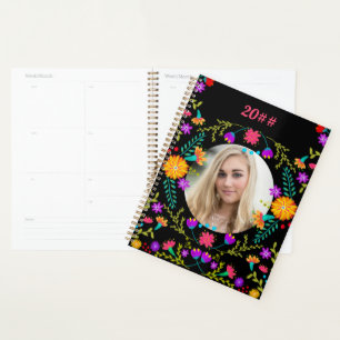 Mexican Fiesta Flowers Black 2022 Custom Photo Planner