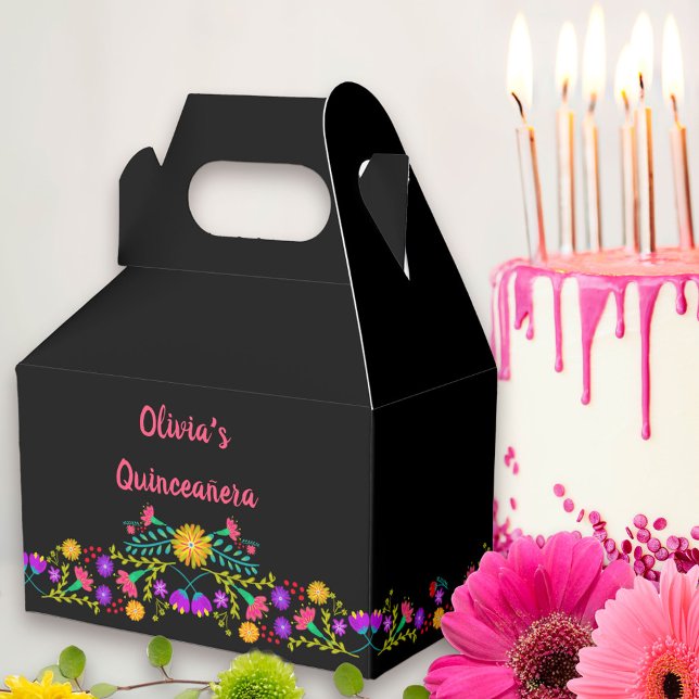 Mexican Fiesta Flowers Black Pink Personalised Favour Box (Favor Box from my Mexican Fiesta Floral collection. Message me to create co-ordinating items.
)
