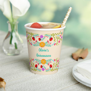 Mexican Fiesta Flowers Champagne Paper Cups