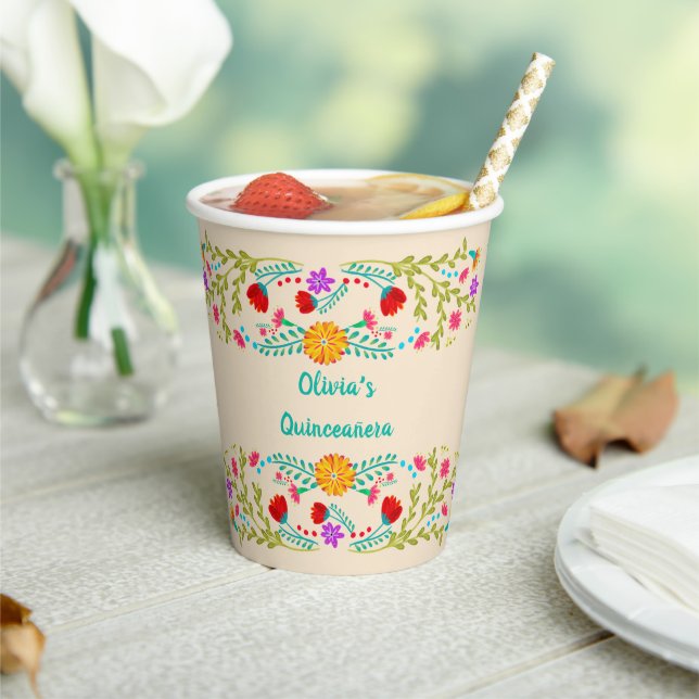 Mexican Fiesta Flowers Champagne Paper Cups (Insitu)