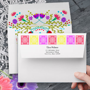 Mexican Fiesta Flowers Papel Picado Return Address Envelope
