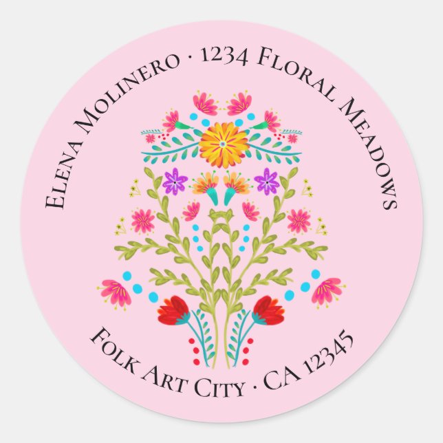 Mexican Fiesta Flowers Pink Return Address Label (Front)