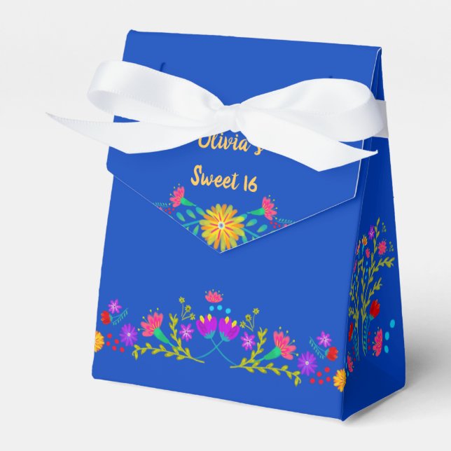 Mexican Fiesta Flowers Royal Blue Personalised Favour Box (Front Side)