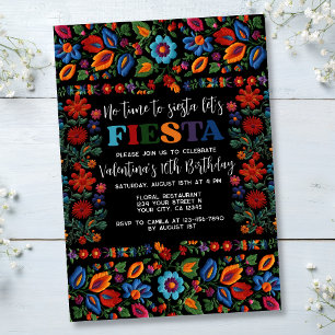 Mexican Fiesta Folk Art Floral Embroidery Birthday Invitation