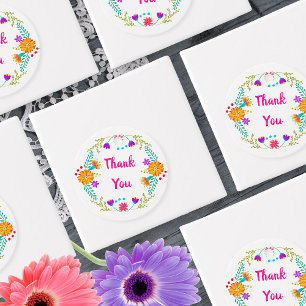 Mexican Fiesta Folk Art Flowers Pink Thank You Favour Tags