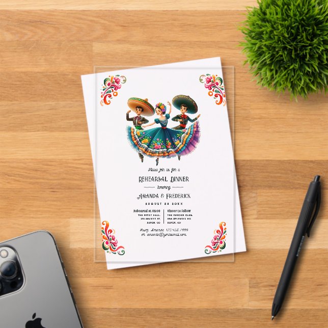 Mexican Fiesta Folklorico Rehearsal Dinner Acrylic Invitations (Insitu (Invitation Card))