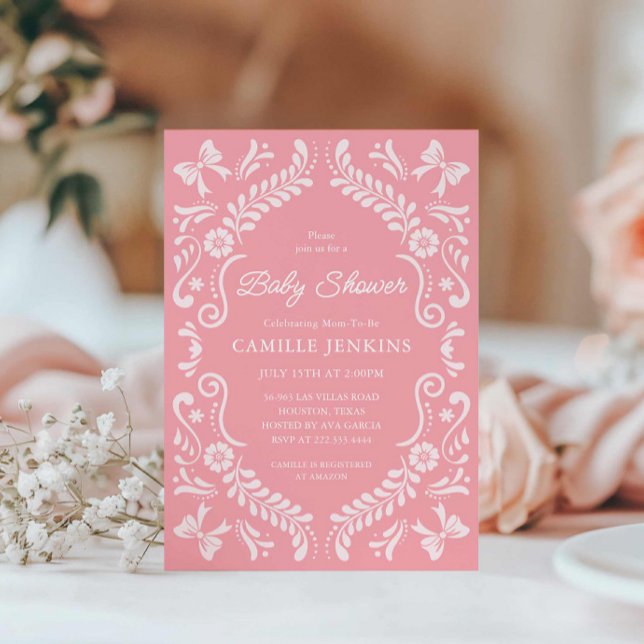 Mexican Fiesta Girl Baby Shower Invitation (Girl Papel Picado Baby Shower Invitation)